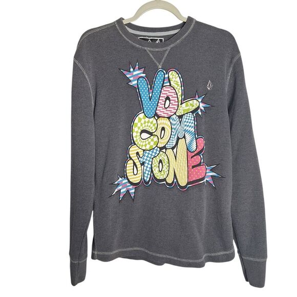 Volcom Mens Graphic Slammed Thermal Shirt Pullover Surfer Skater Waffle Large - Picture 1 of 10